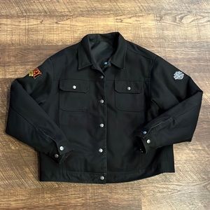 Harley Davidson Men's XL Black Embroidered Reversible Riding Coat Jacket